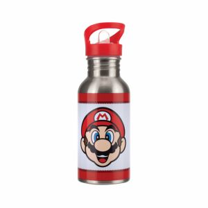 Super Mario - Mario - Bouteille D Eau En Metal Avec Paille 480ml